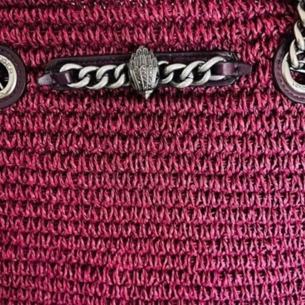 Kurt Geiger London Chelsea Raffia Tote, Shopper Hobo Bag,Deep Purple ,Eagle Head